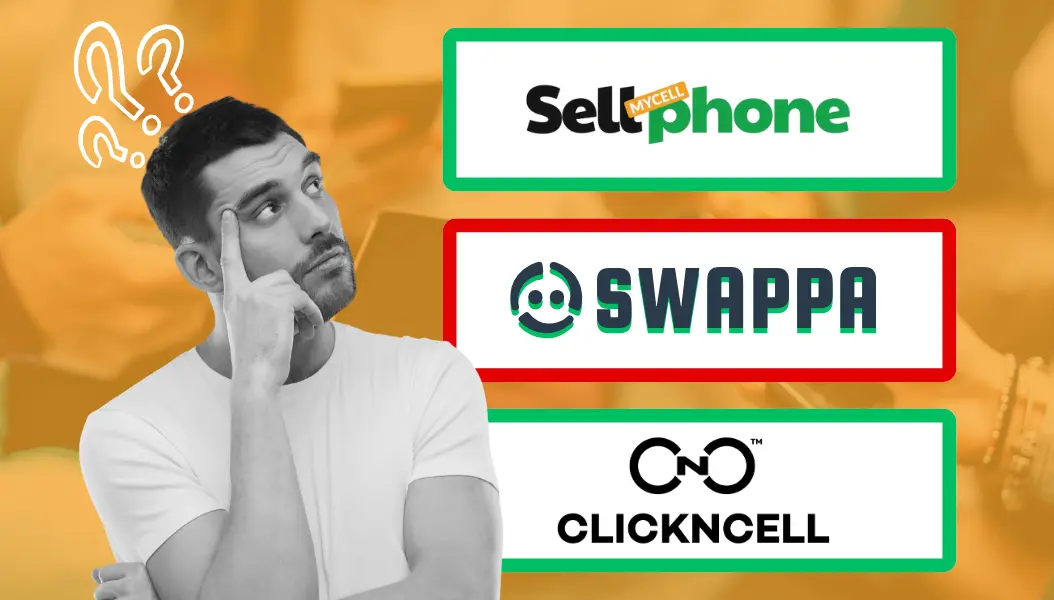 Swappa vs SellMyCellPhone vs ClicknCell comparison chart showing fees, support, risk, and speed in 2025